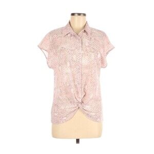 Jones New York Shirt Womens Small Pink Snake Twist Front Collared Knotted Bottom